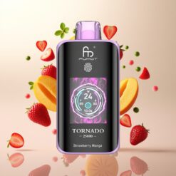 Fumot Tornado 25000 Puffs Engangsdamp med Jordbær og Mango, HD-skjerm, 700mAh batteri, 20ml e-væske, Type-C lading