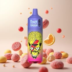 RandM Tornado 9000 Puffs – 850 mAh, 18 mL, Mesh Coil, RGB Display, 54 Smaker – RandM Fumot Tornado 9000 Puffs Engangsvape Skittles