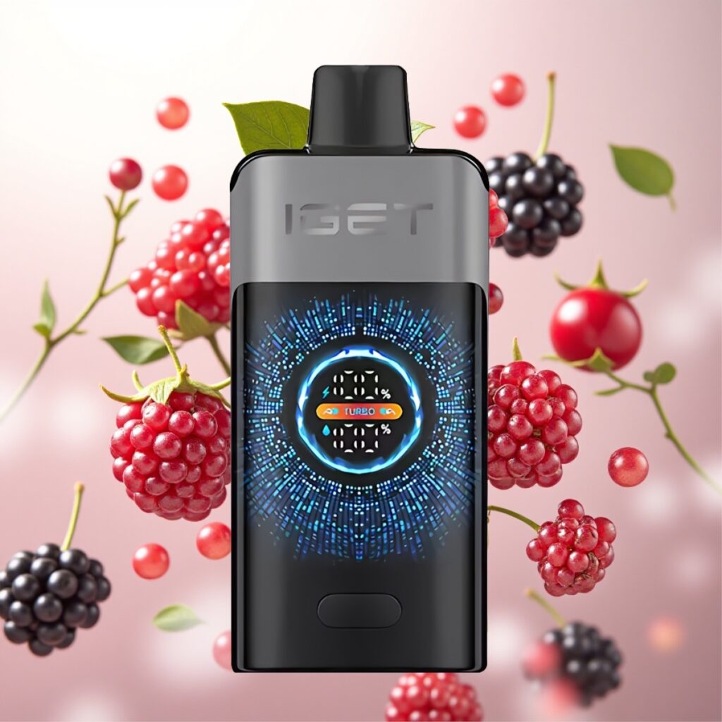 IGET ONE 12000 Puffs Engangsvape - 12000 Puffs, 2700 mAh, 0,6 ohm Dual Mesh Coil - Bjørnebær Kirsebær Granate