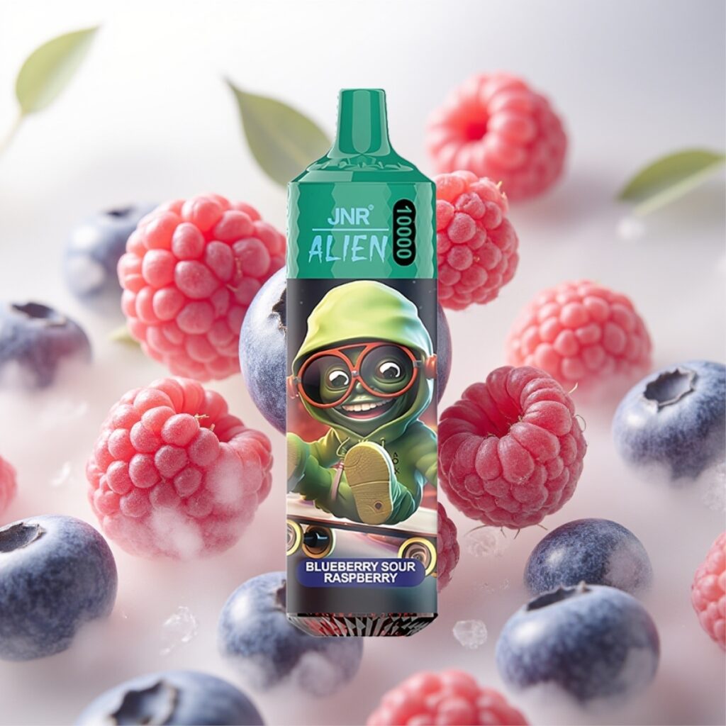 JNR Alien 10000 Puffs – 850mAh, 20ml, Type-C – Blåbær Sur Bringebær