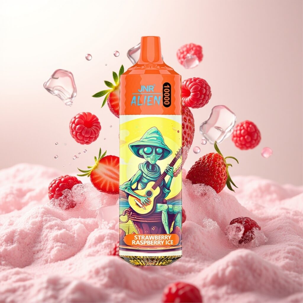 JNR Alien 10000 Puffs Engangsdamper Jordbær Bringebær Is – 10000 puffs, 850mAh, Type-C-lading