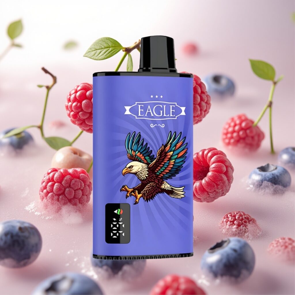 JNR EAGLE Smart 23000 Puffs Engangsdamper med Digital Skjerm, 1.0ohm Mesh Coil, Justerbar Luftstrøm - Blåbær Bringebær Kirsebær