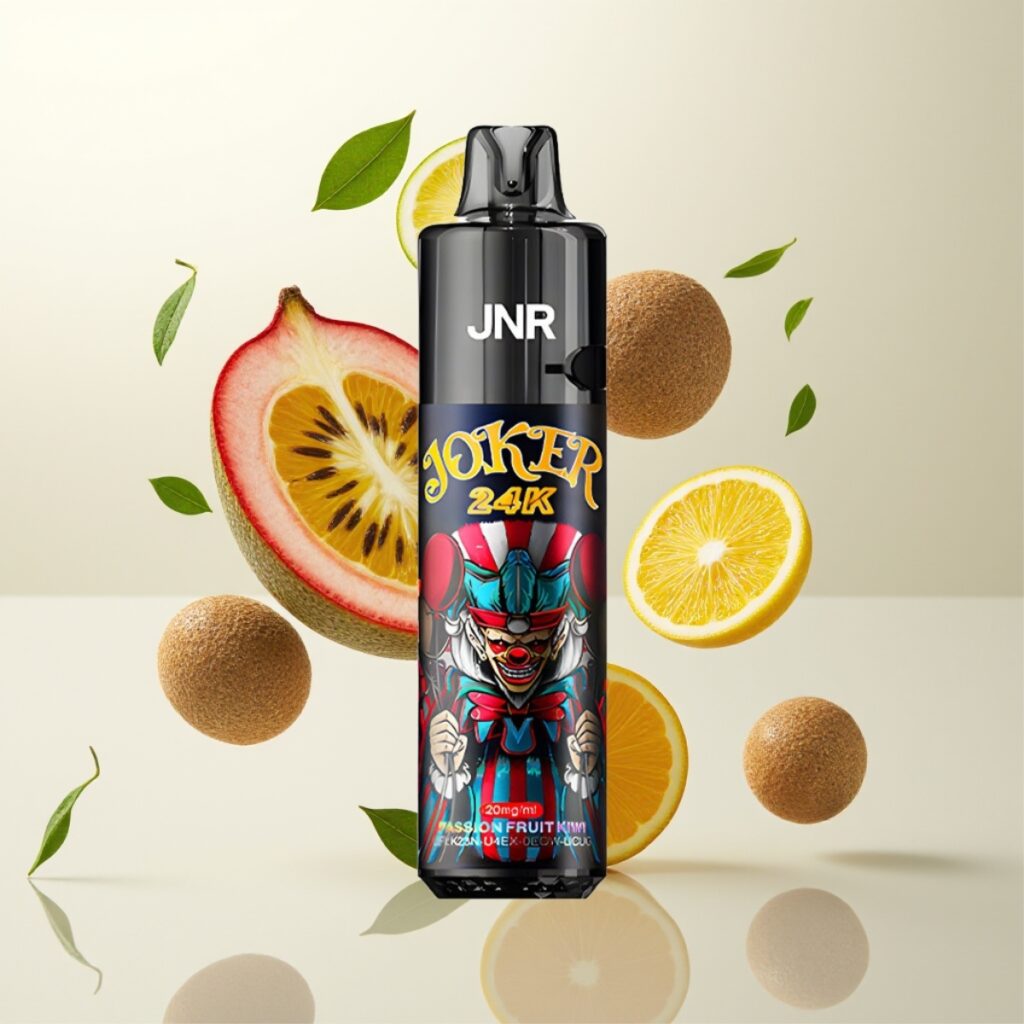 JNR Joker 24K Puffs Engangs Vape Pasjonsfrukt Kiwi – 800mAh batteri, 2+10ml refillable pod, synlig e-væskenivå