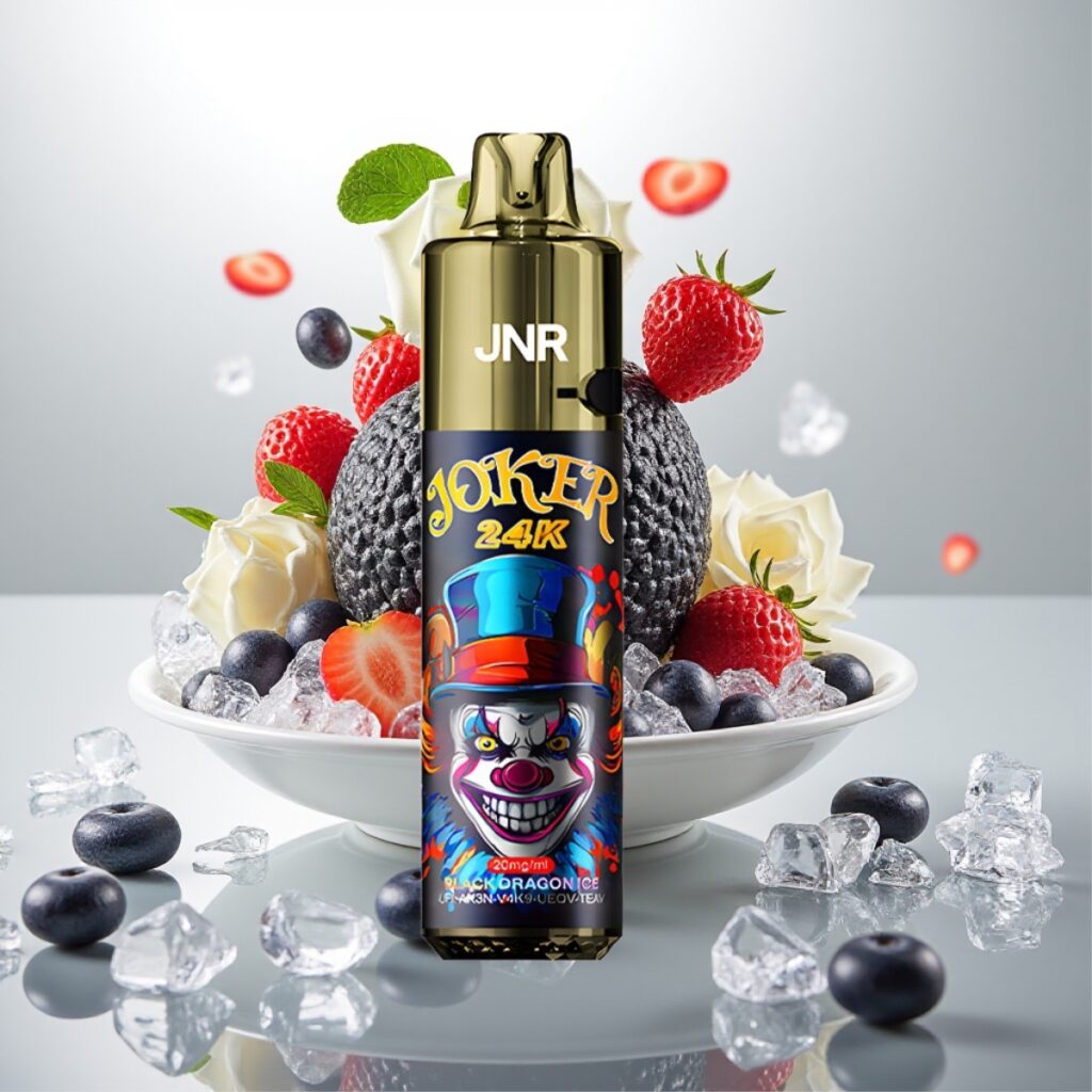 JNR Joker 24K Puffs Engangs Vape Svart Drake Is – 2+10ml Fyllbar Pod, 800mAh Batteri, Synlig E-væskenivå