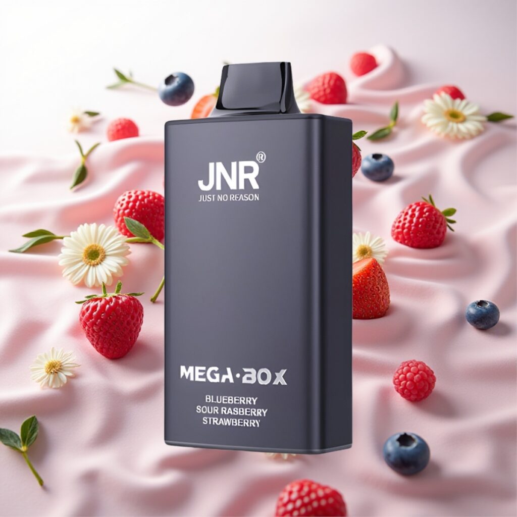 JNR Mega Box 25000 Puffs Engangsdamp – Blåbær Sur Bringebær Jordbær – 30ml E-væske, 850mAh, Type-C-lading