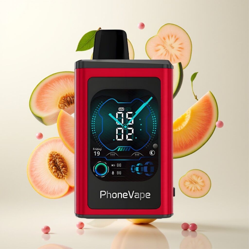 JNR PhoneVape 30000 puffs Engangs Vape - 850mAh Type-C, Turbo Mode, Justerbar Luftstrøm, Appstyring, Fersken Mango Vannmelon