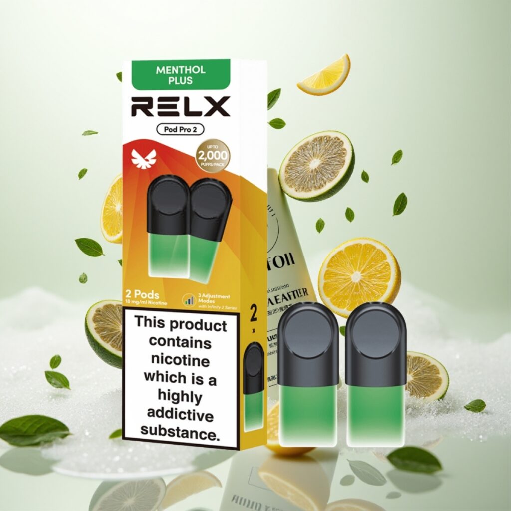 RELX Pod Pro 2 – 1,8% nikotin, 600 puff, 1,9ml, Mint-Menthol Plus, 3 spenningsmoduser