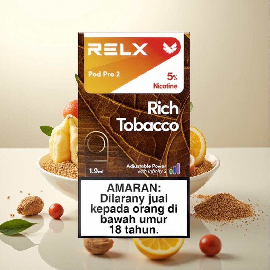 RELX Pod Pro 2 – 5% nikotin, 600 puff, 1.9ml, 3 spenningsinnstillinger: Eco Mode (5,5W), Smooth Mode (6,5W), Boost Mode (8W) – Rich Tobacco