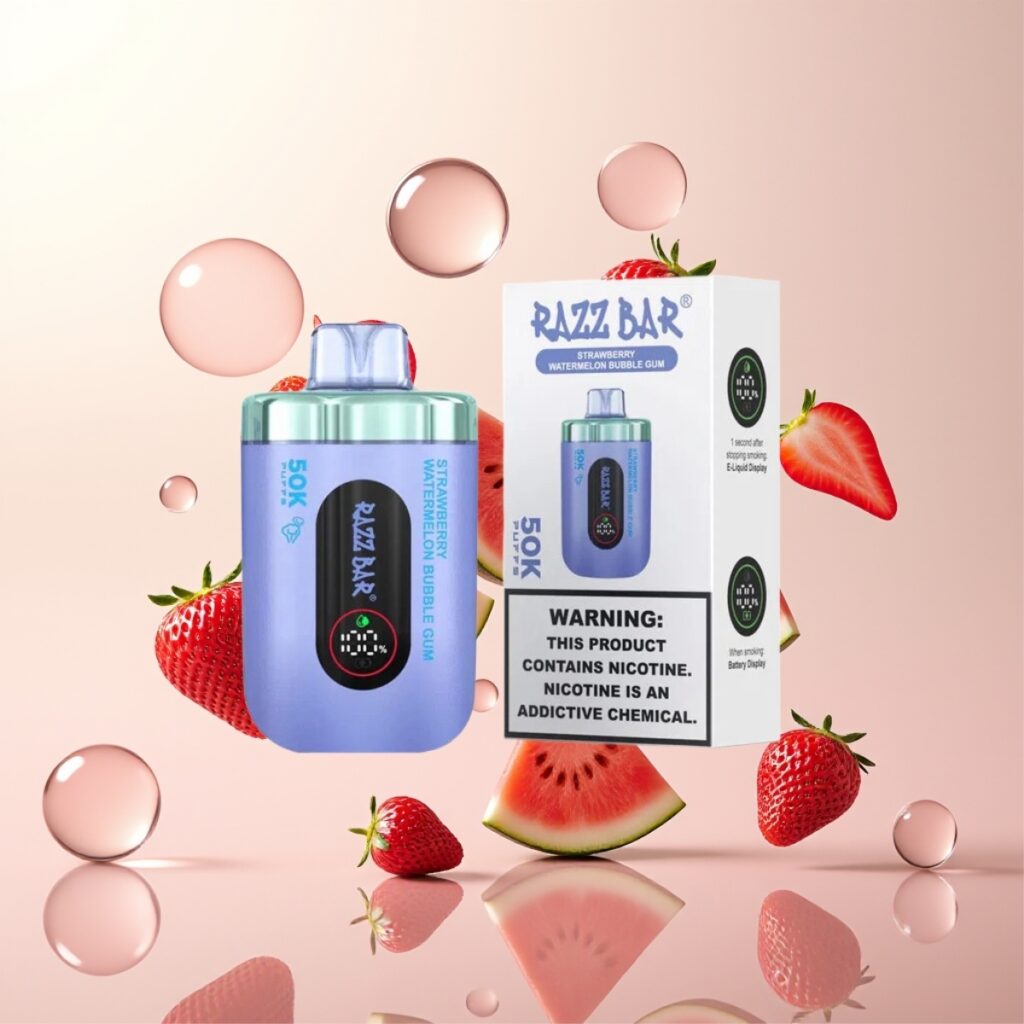 Razz Bar 50K Puffs Engangs Vape Jordbær Vannmelon Tyggegummi – 50000 Puff, 1.0 Ohm Mesh Coil, Type-C